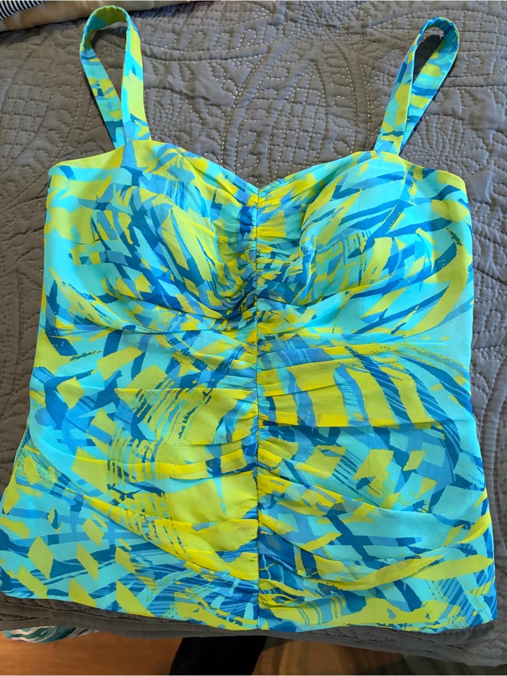 Bright Turquoise & Yellow Patterned top